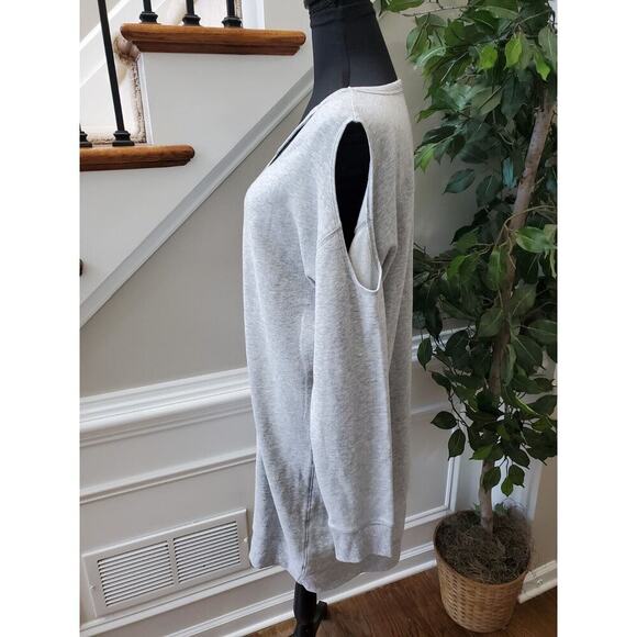 Xersion Women Solid Gray Polyester Cold Shoulder Sleeve Knee Length Dress Size L - Picture 7 of 11